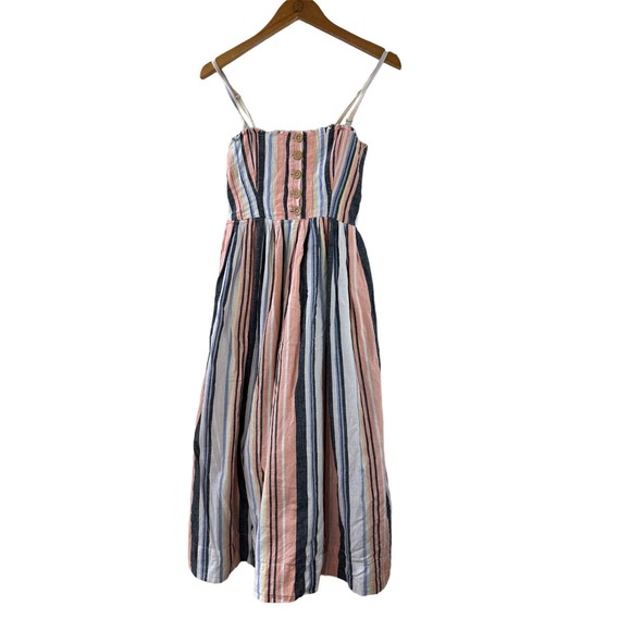 Free People Lilah Striped Printed Smocked Button Pleated Tube Midi Dress Size XS - Picture 2 of 13